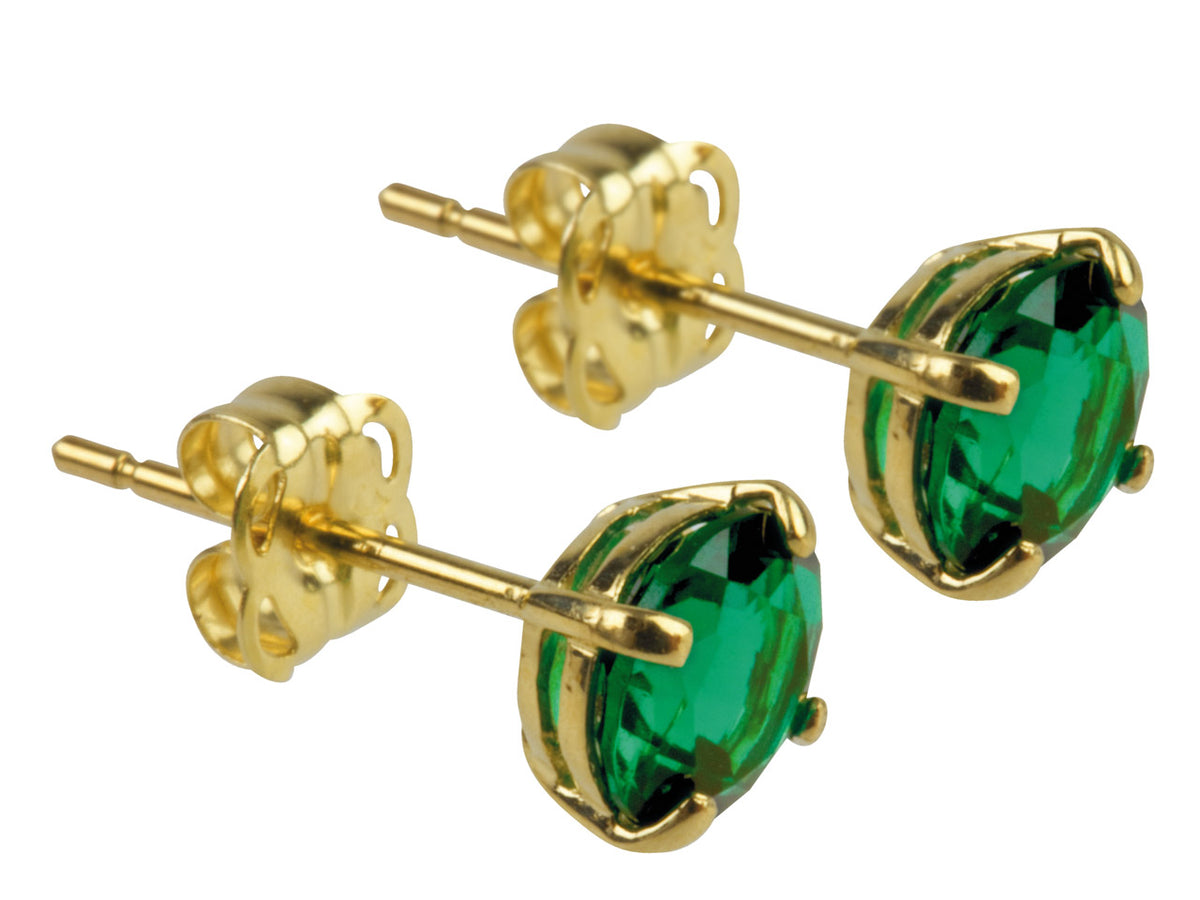 9ct Yellow Gold Birthstone Earrings - 5mm Round Created Emerald - May