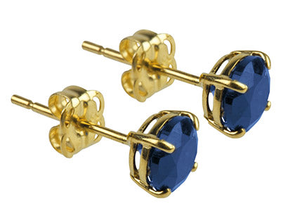9ct Yellow Gold Birthstone Earrings - 5mm Round Created Sapphire - September