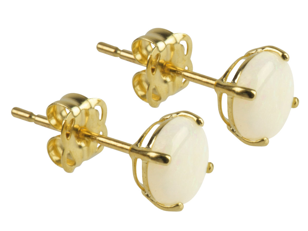 9ct Yellow Gold Birthstone Earrings - 5mm Round Stabilised Opal Cabochon - October