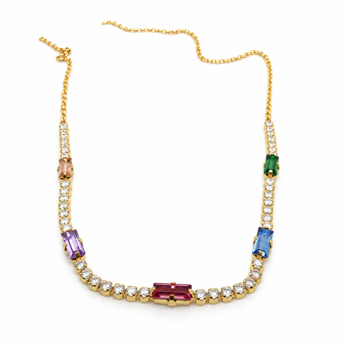 925 yellow gold multicolour cz bar necklace