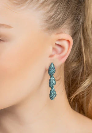 Aqua Colour Pavé Set Long Drop Oxidised Silver Earrings
