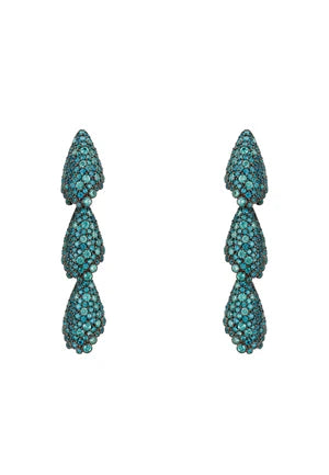 Aqua Colour Pavé Set Long Drop Oxidised Silver Earrings