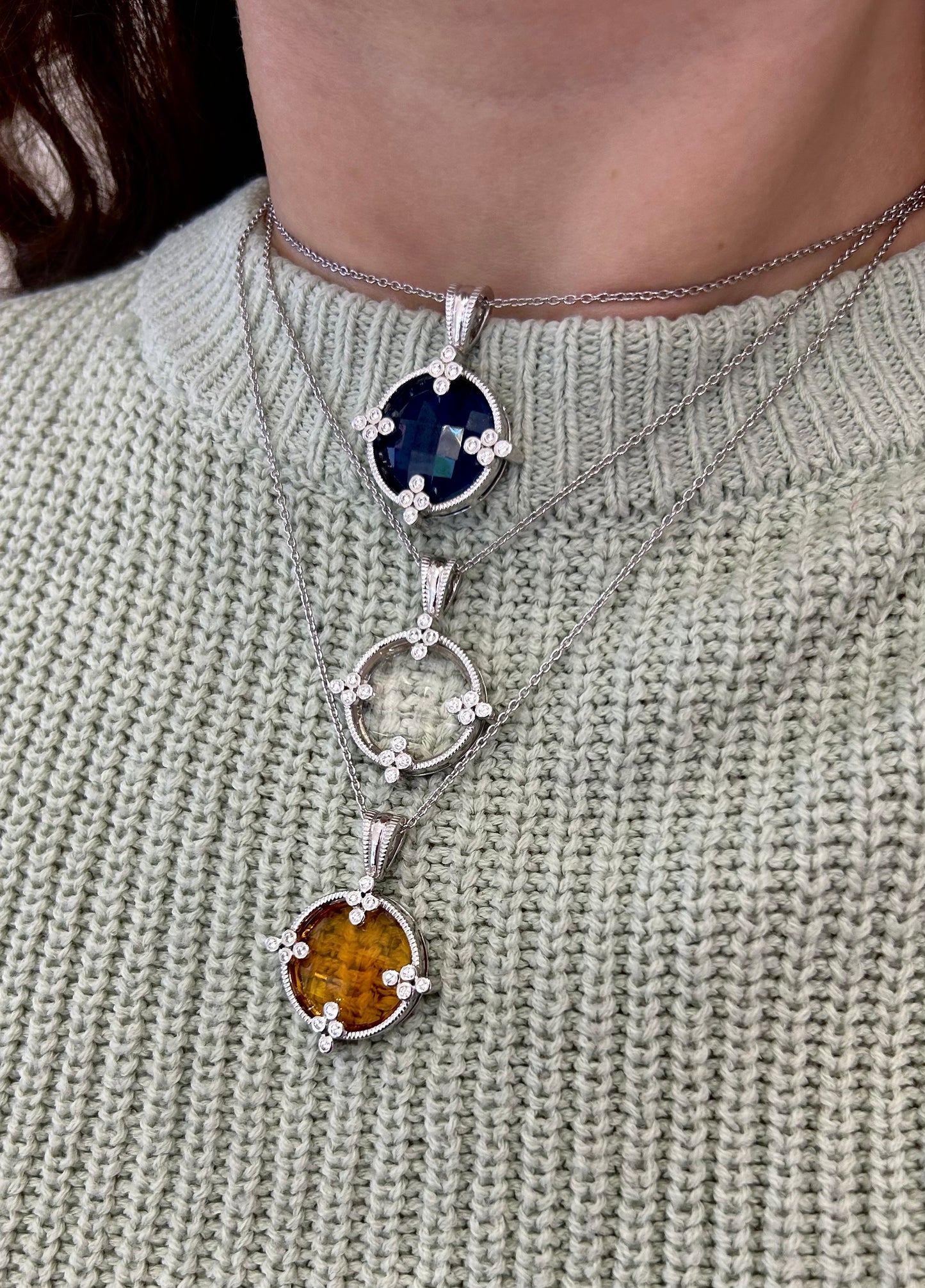 Sterling Silver Large Round Deep Blue Colour Crystal Pendant Necklace