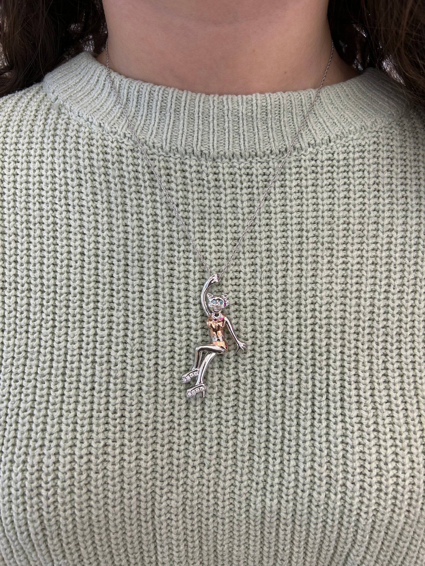 Sterling silver 925 Pin-Up Style Cat Necklace