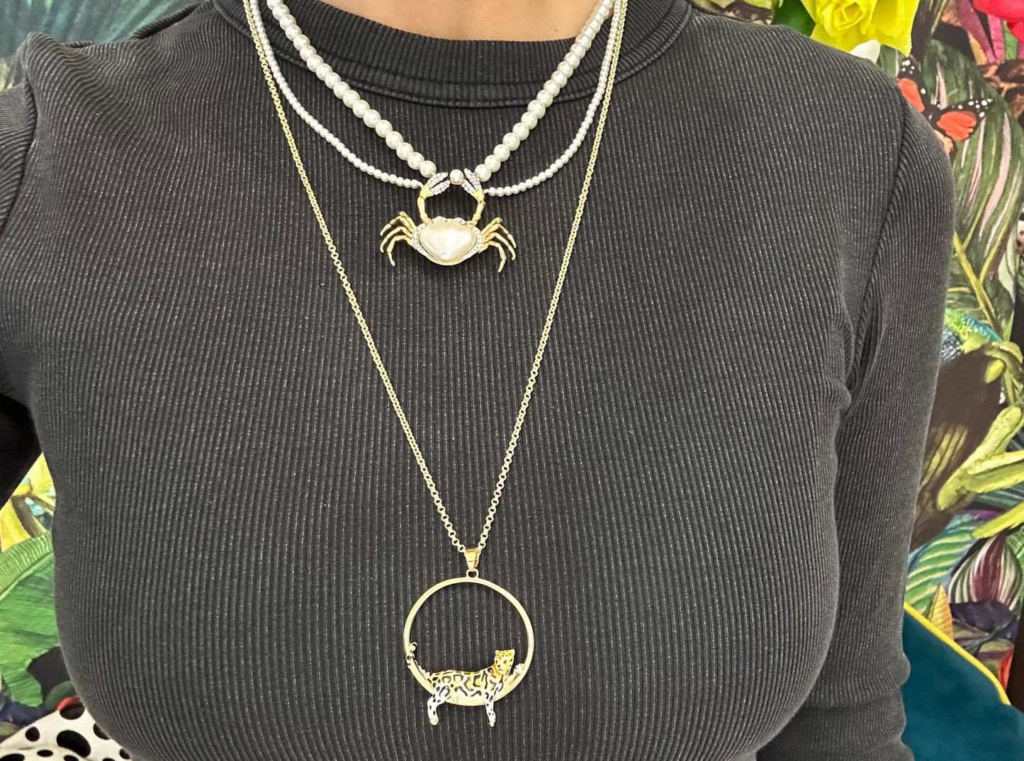 Gold Plated Clouded Leopard Hoop Pendant Necklace