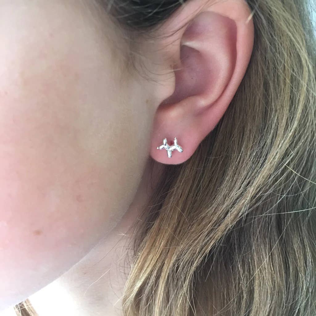 Sterling Silver Balloon Dog Stud Earrings