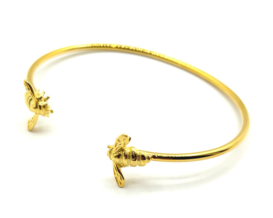 Sterling Silver, 18ct Gold Plated Bumble Bee Torque Bangle