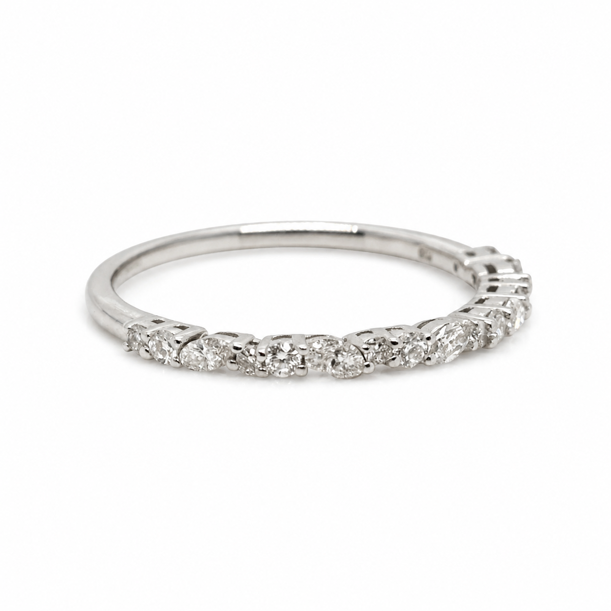 18ct White Gold Marquise Cut and Round Brilliant Cut Diamond Half Eternity Ring