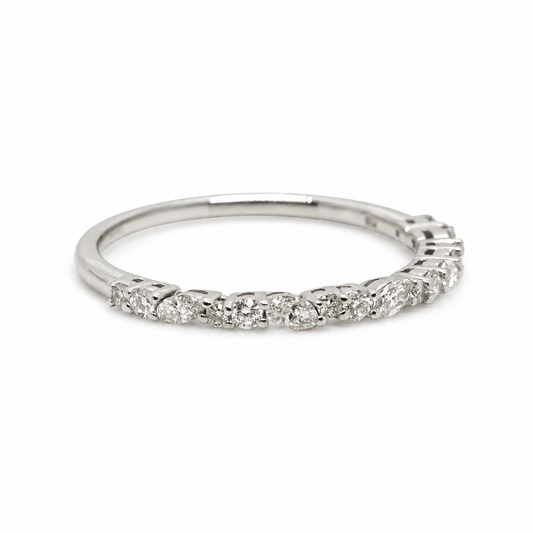 18ct White Gold Marquise Cut and Round Brilliant Cut Diamond Half Eternity Ring