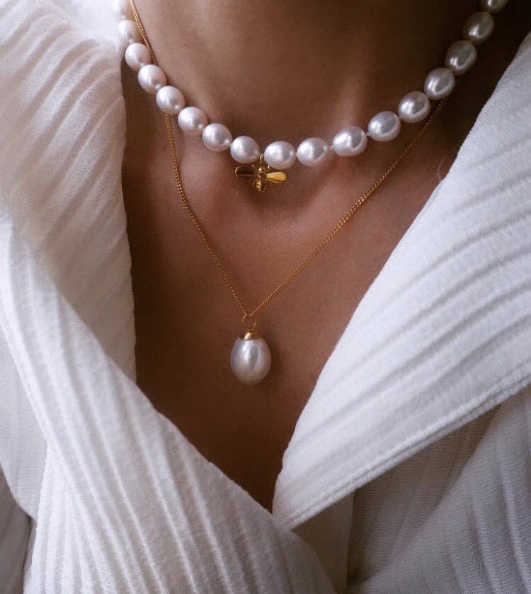 Sterling Silver Gold Plated Bee Pearl Necklace