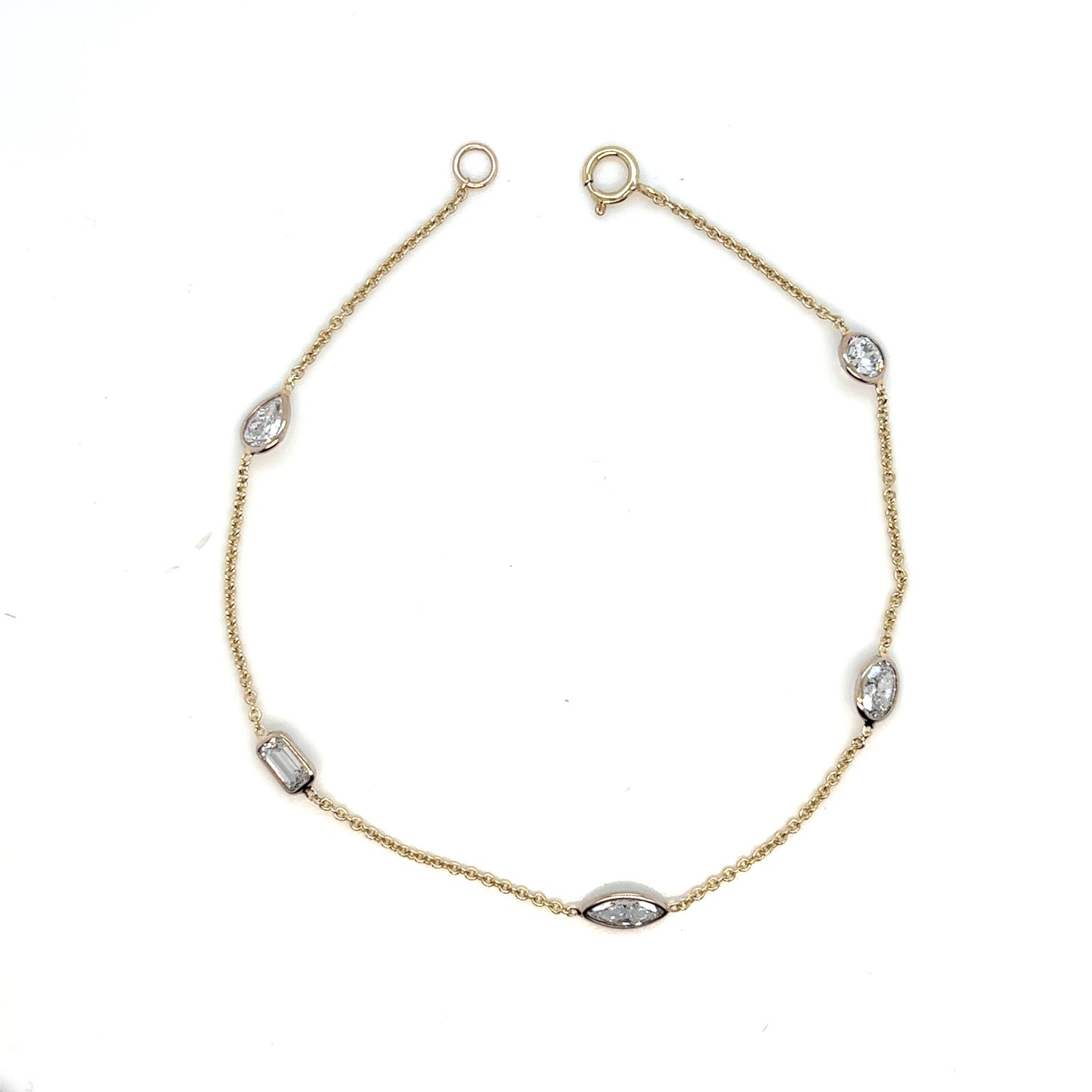 Round, Oval, Marquise, Pear and Emerald Cut Diamond 9ct White and Yellow Gold Bezel Spectacle Set Diamond by Yard Bracelet