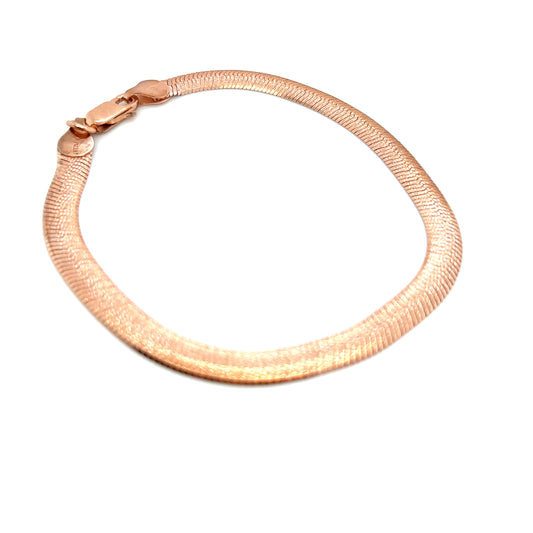 18ct Rose Gold Sterling Silver Textured Snake Bracelet