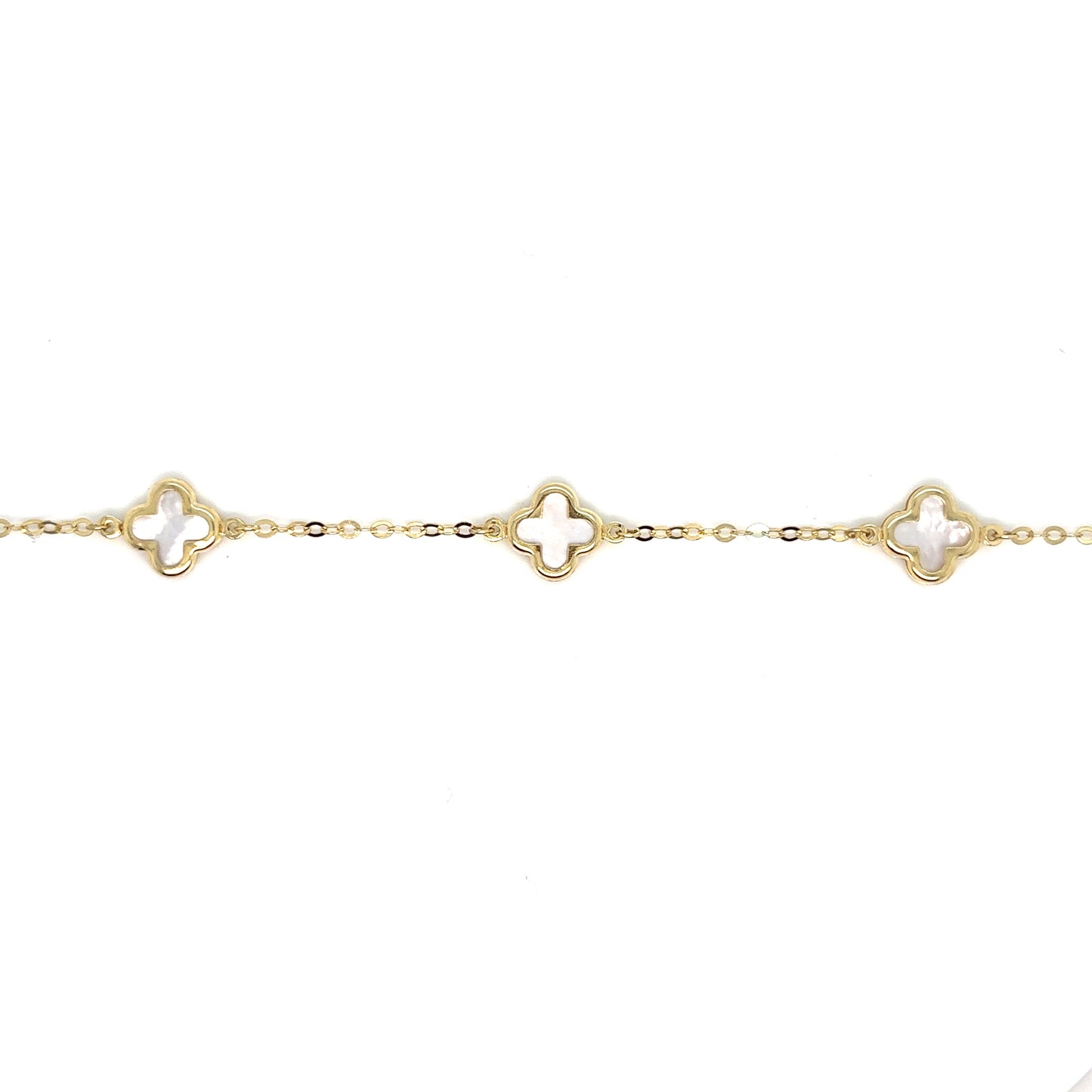 Three Clover Motif Mother Of Pearl and 9ct Yellow Gold Adjustable Length Bracelet