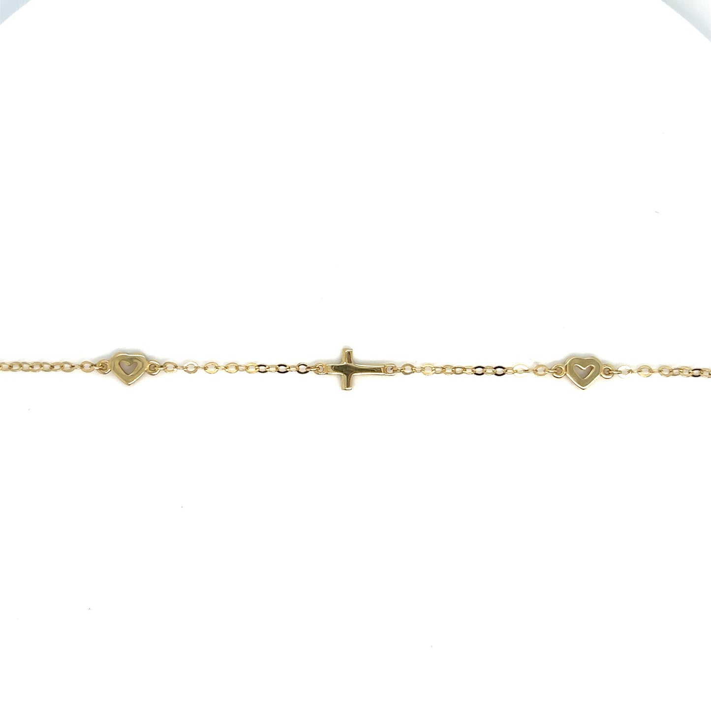 Cross and Heart 9ct Yellow Gold Adjustable Length 6 1/4" - 7" Bracelet