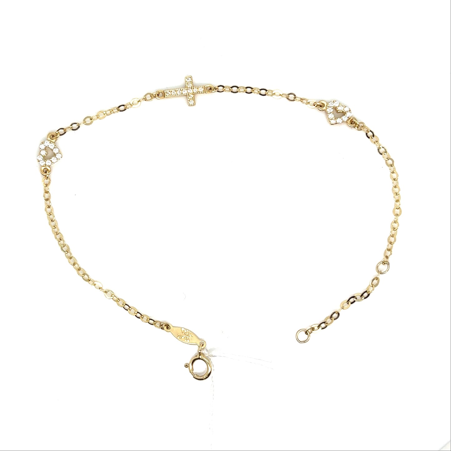 Cross and Heart 9ct Yellow Gold Adjustable Length 6 1/4" - 7" Bracelet