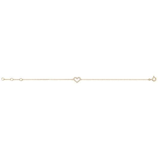 9ct Gold Heart Charm Bracelet, Set With Cubic Zirconia