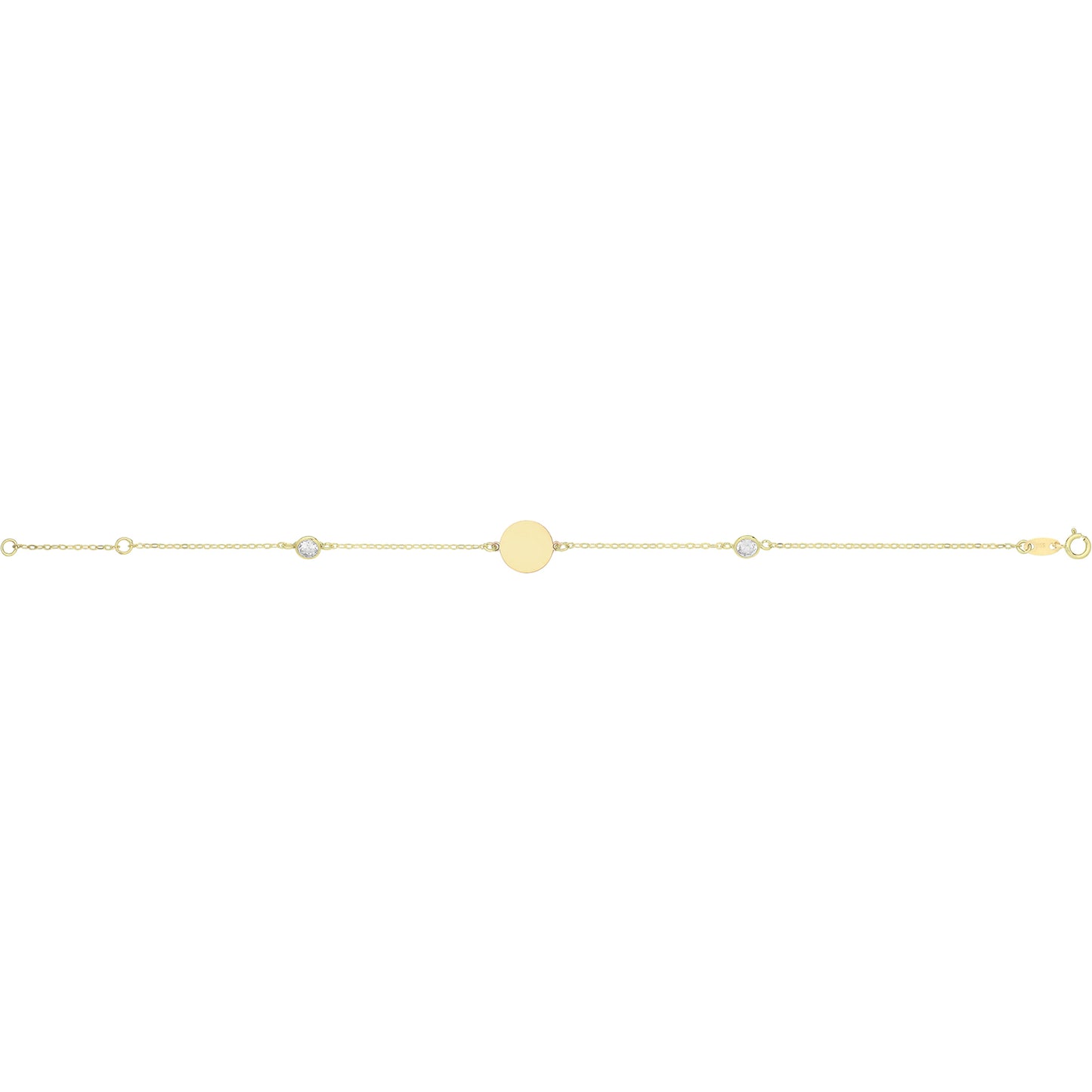 9ct Yellow Gold Round ID Bracelet With Bezel Set Cubic Zirconia Detail