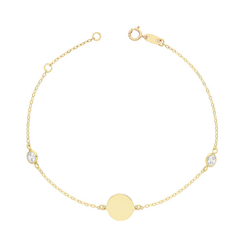 9ct Yellow Gold Round ID Bracelet With Bezel Set Cubic Zirconia Detail