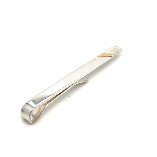 Sterling Silver, Tie Slide with Gold Plated Detailing