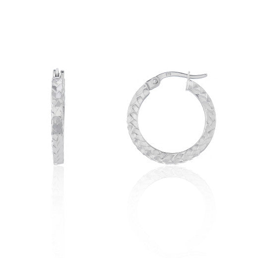 9ct White Gold Diamond Cut Hoop Earrings