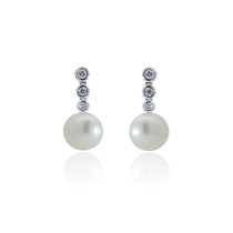 9ct White Gold Diamond & Pearl Drop Earrings