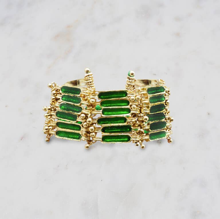 Gold Plated Green Bars Bracelet