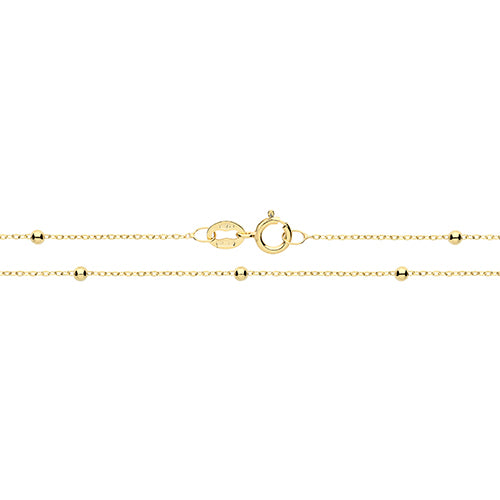 9ct Yellow Gold Flat Trace + Bead Chain Bracelet
