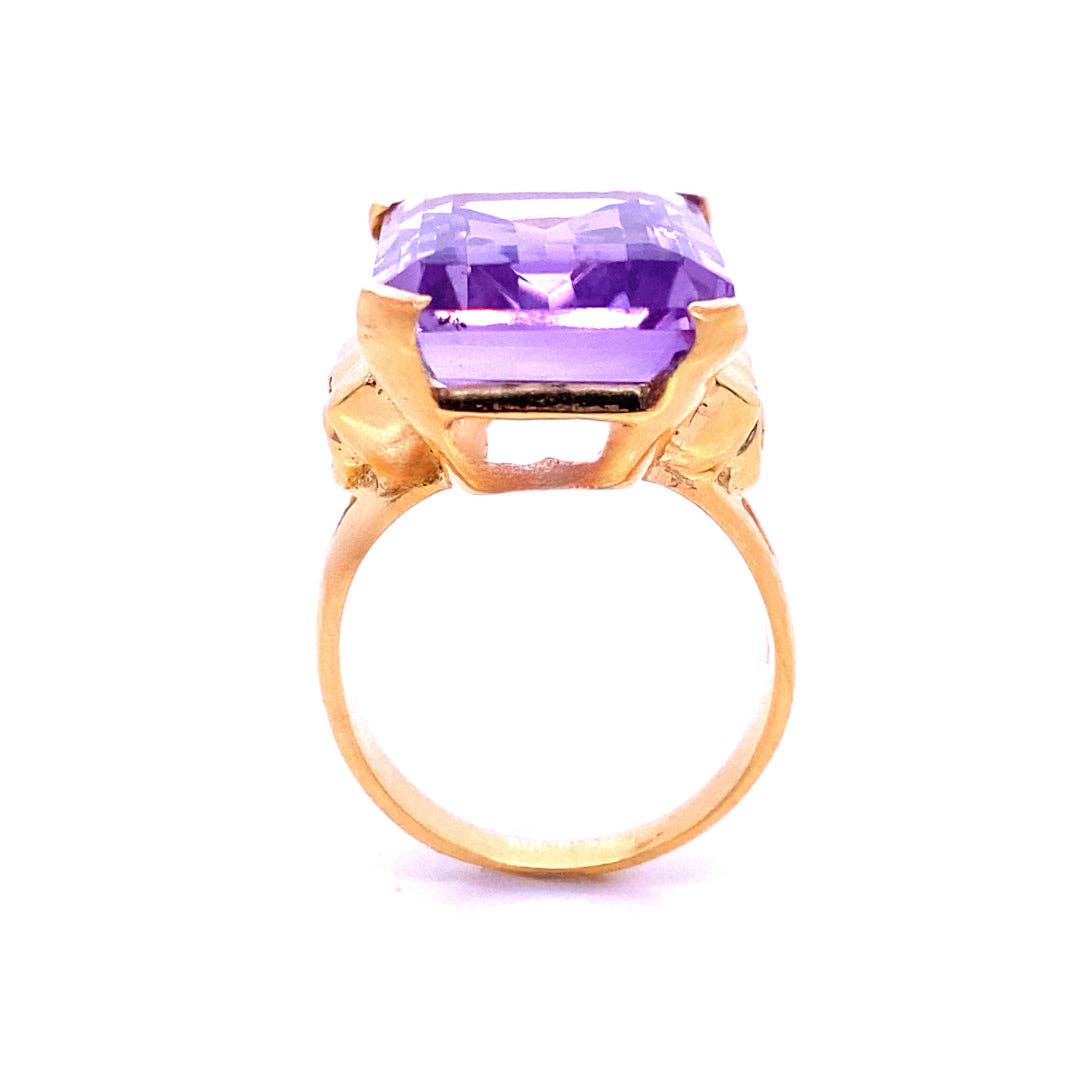 Emerald Cut Purple Amethyst Reign, 18ct Gold Vermeil Cocktail Ring