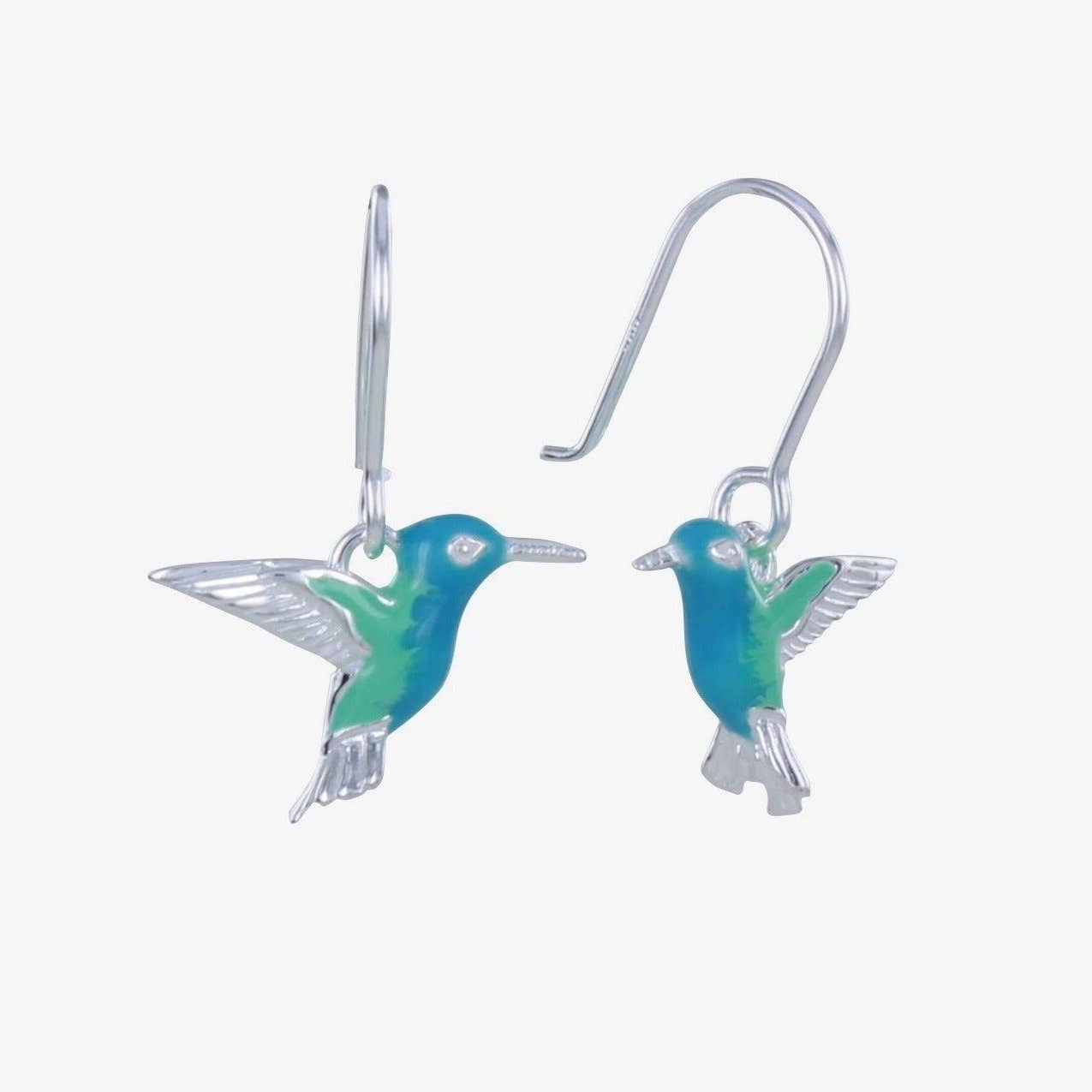 Sterling Silver and Enamel Hummingbird Earrings