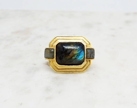 Gold Plated Labradorite Statement Ring