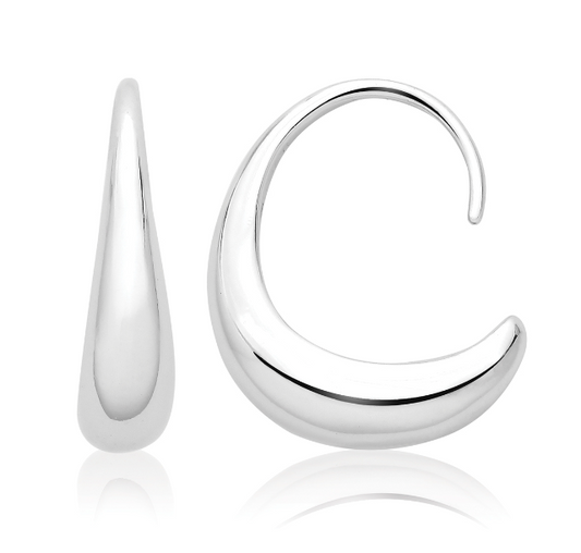 Silver Rhodium Plated Dome Hook Earring
