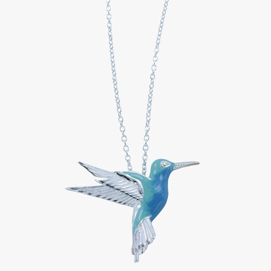 Sterling Silver Hummingbird and Enamel Necklace