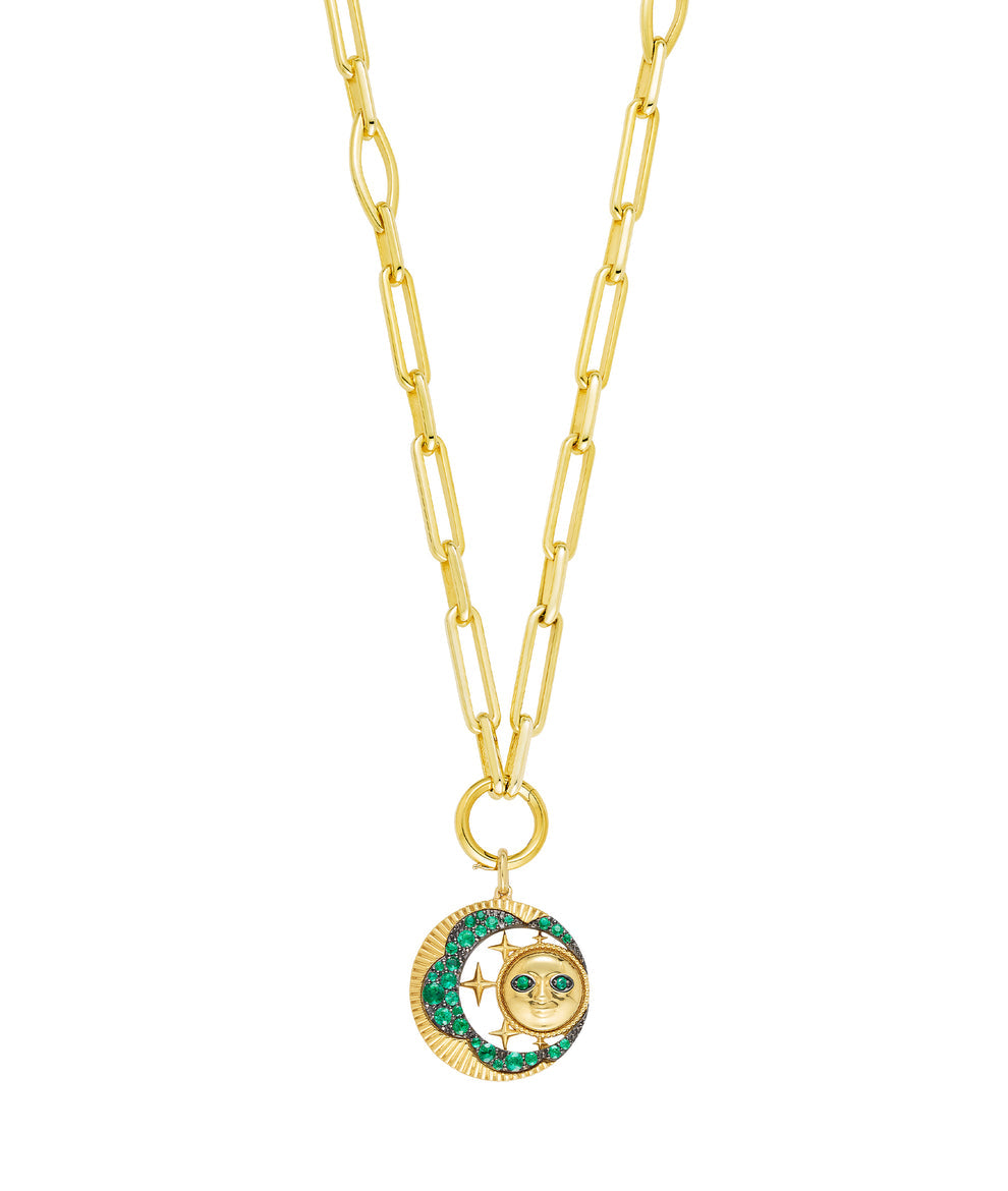 "Look Up At The Moon" Emerald Pendant in 18ct Gold
