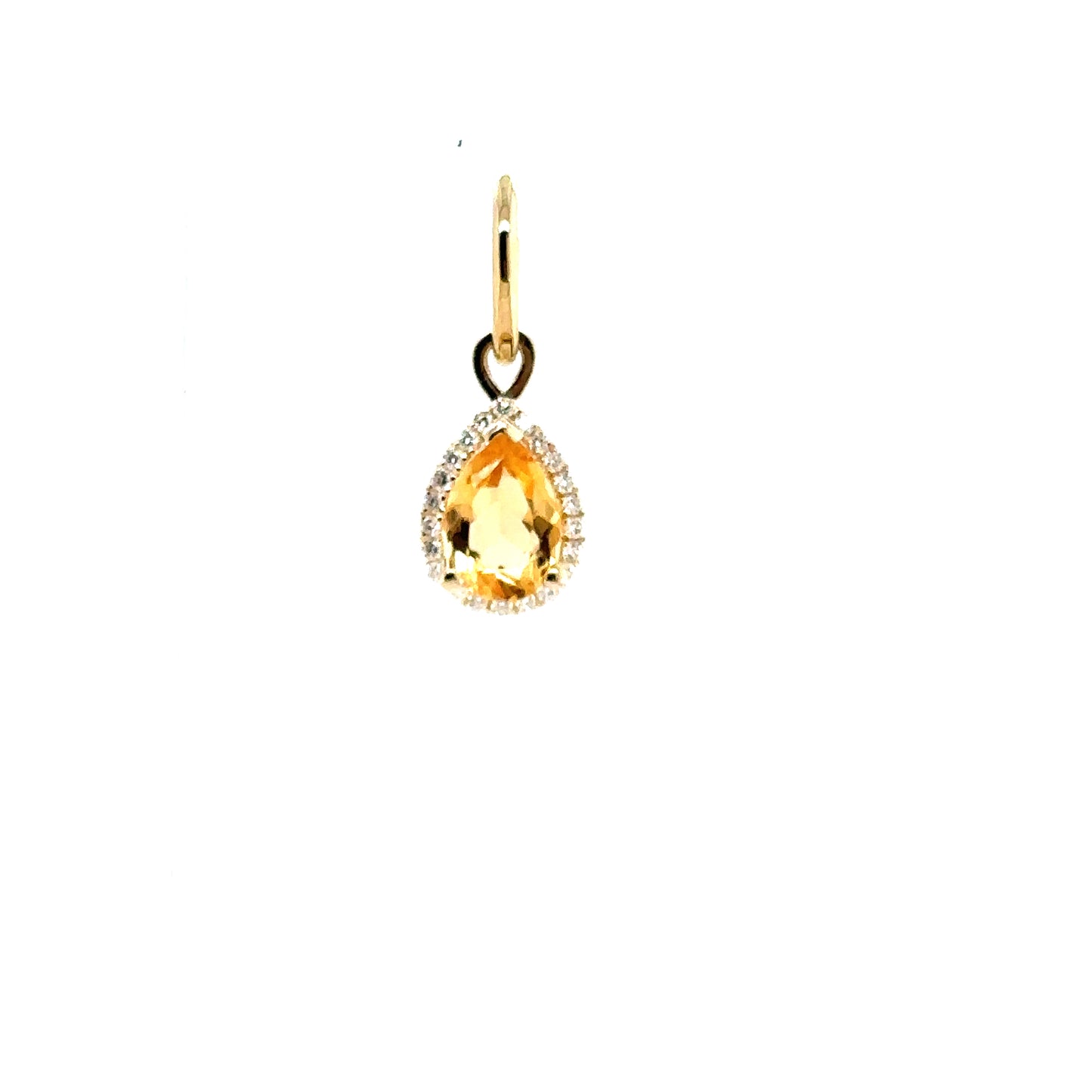 Bespoke Pear Cut Citrine with Diamond Halo 9ct Gold Drop, Removeable Attachments For Earrings, Hoop Earrings and Necklaces