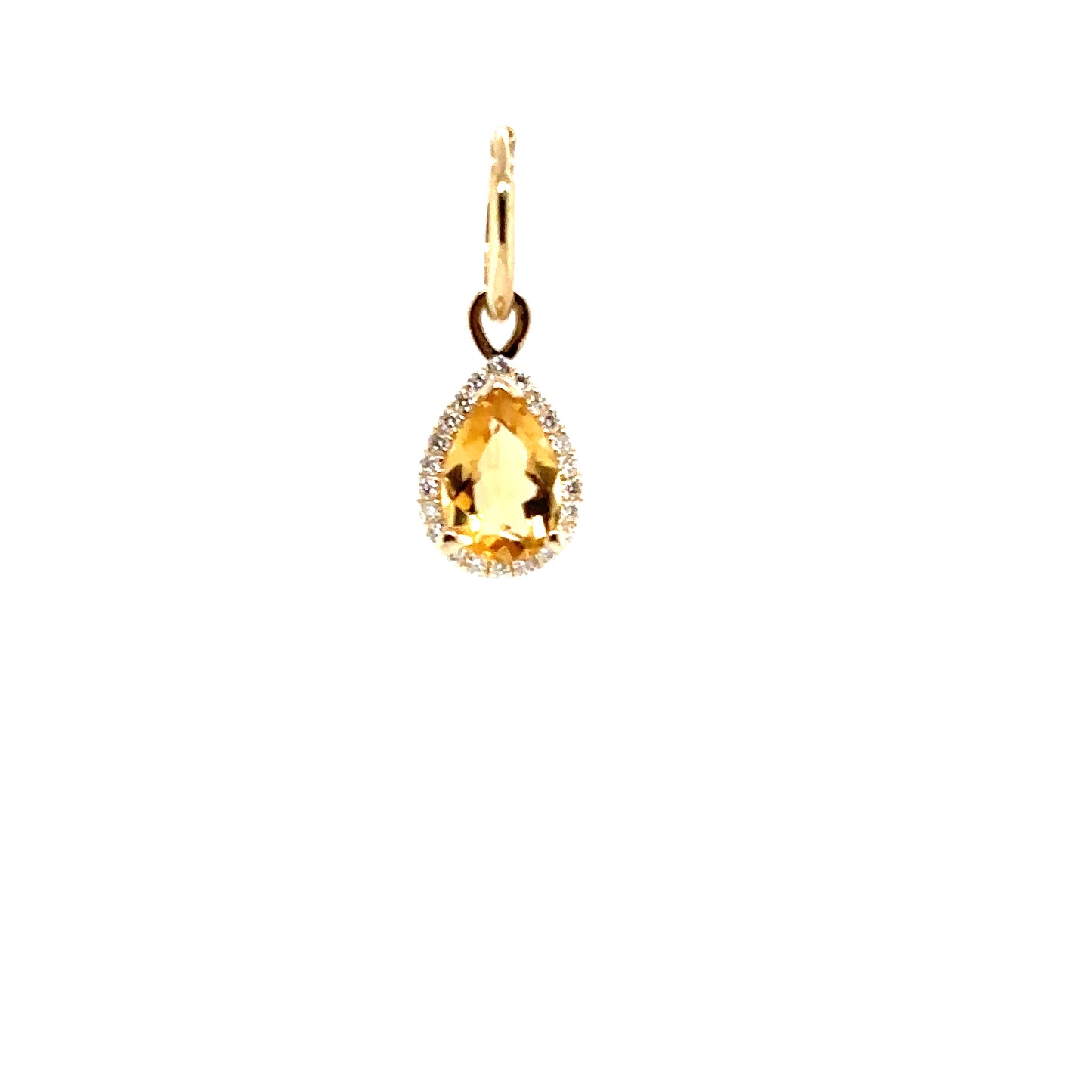 Bespoke Pear Cut Citrine with Diamond Halo 9ct Gold Drop, Removeable Attachments For Earrings, Hoop Earrings and Necklaces