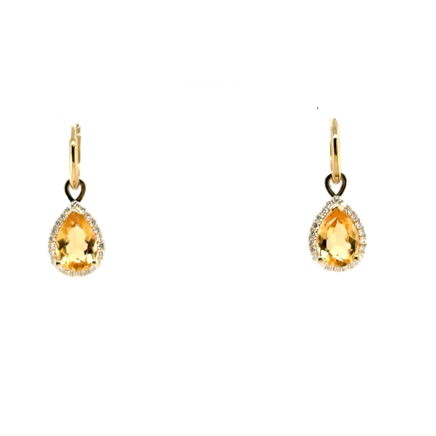 Bespoke Pear Cut Citrine with Diamond Halo 9ct Gold Drop, Removeable Attachments For Earrings, Hoop Earrings and Necklaces