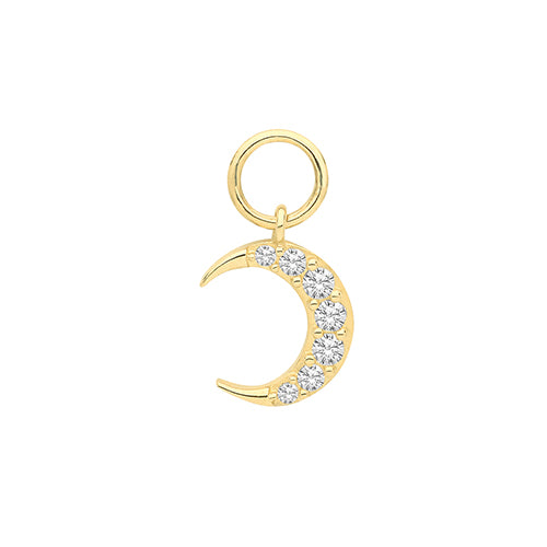 SINGLE 9ct yellow gold cubic zirconia crescent earring charm