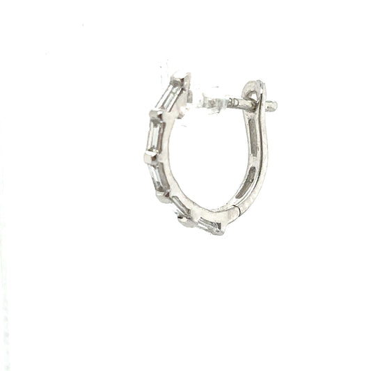 Single Baguette Cut Diamond 9ct White Gold Huggie Hoop Earring