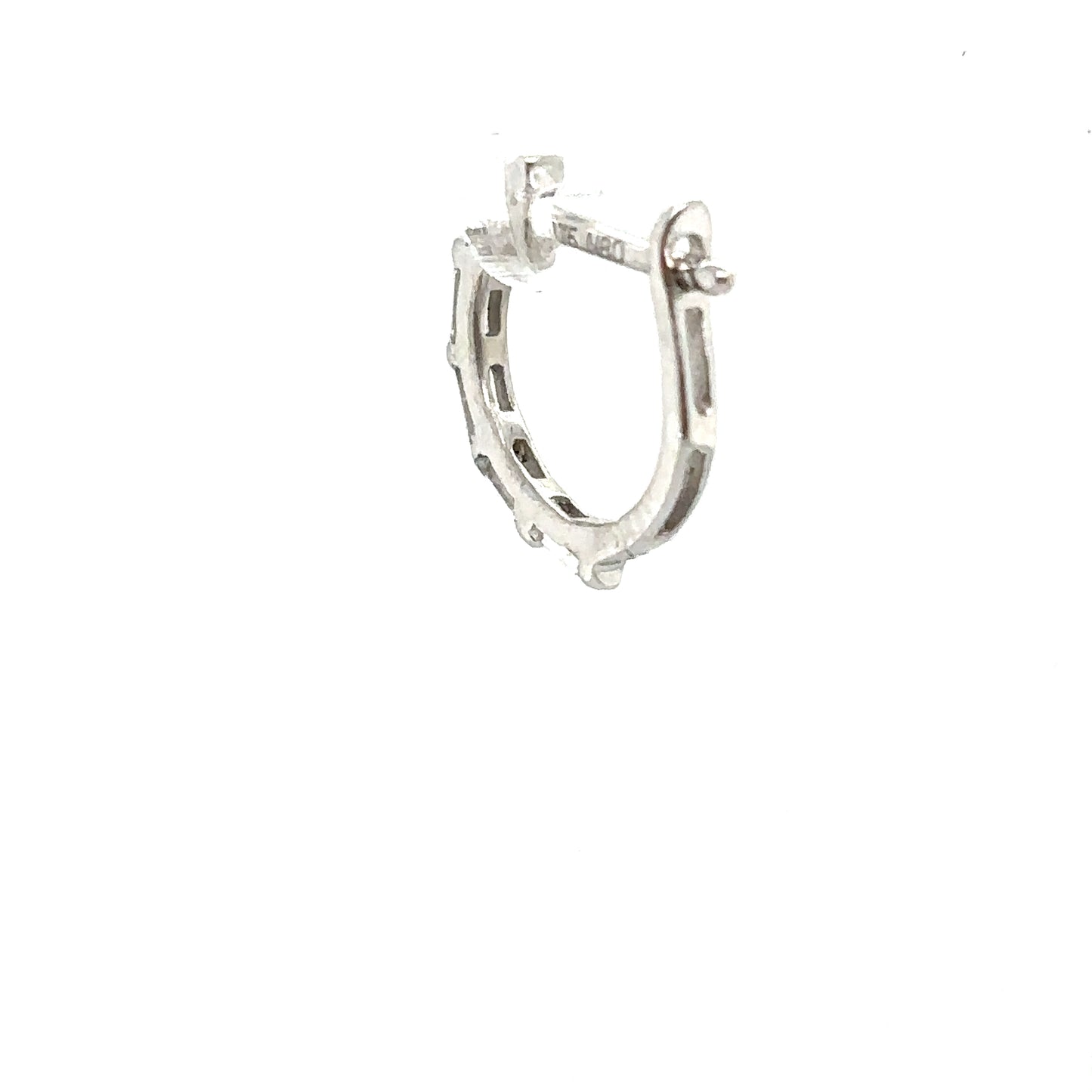 Single Baguette Cut Diamond 9ct White Gold Huggie Hoop Earring
