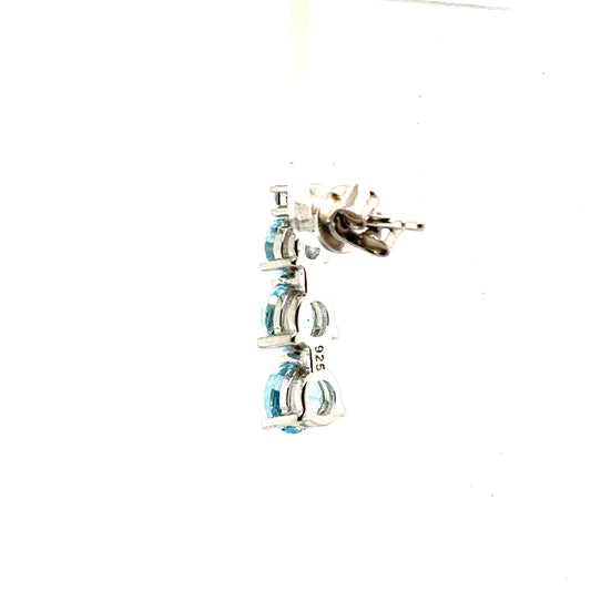 Sky Blue Topaz Graduated Brilliant Cut Drop Stud Earrings In Sterling Silver