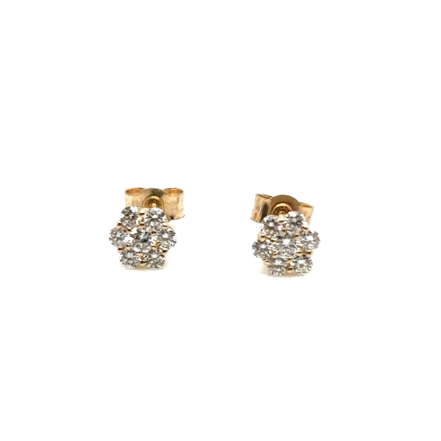 6 Petal Flower Natural Diamond Cluster Stud Earrings, 0.25cts in 9ct Yellow Gold with Scroll Backs