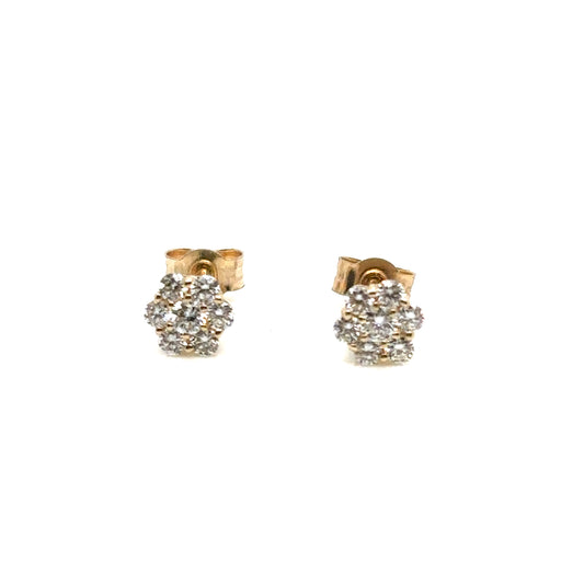 6 Petal Flower Natural Diamond Cluster Stud Earrings, 0.25cts in 9ct Yellow Gold with Scroll Backs