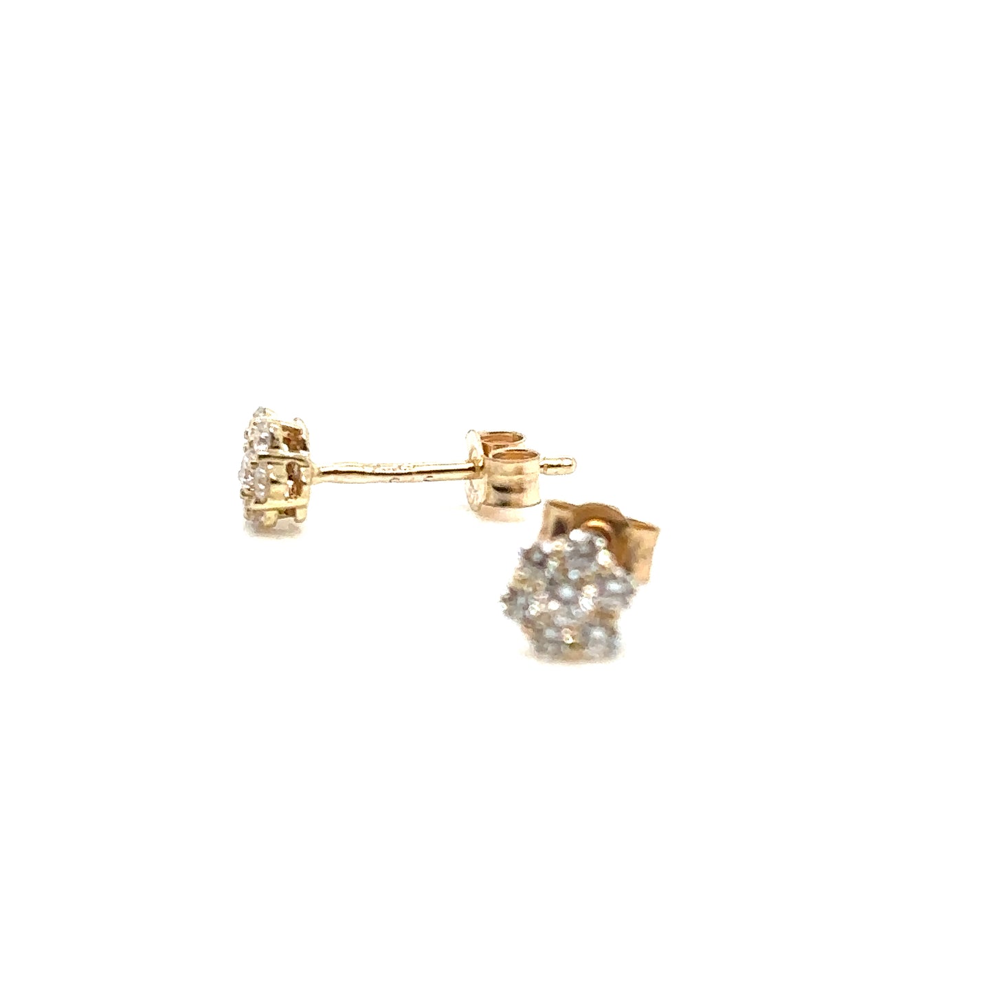6 Petal Flower Natural Diamond Cluster Stud Earrings, 0.25cts in 9ct Yellow Gold with Scroll Backs