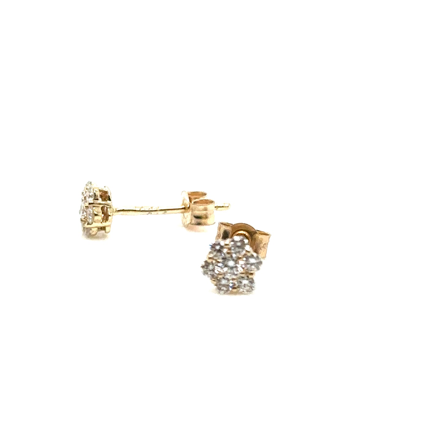 6 Petal Flower Natural Diamond Cluster Stud Earrings, 0.25cts in 9ct Yellow Gold with Scroll Backs
