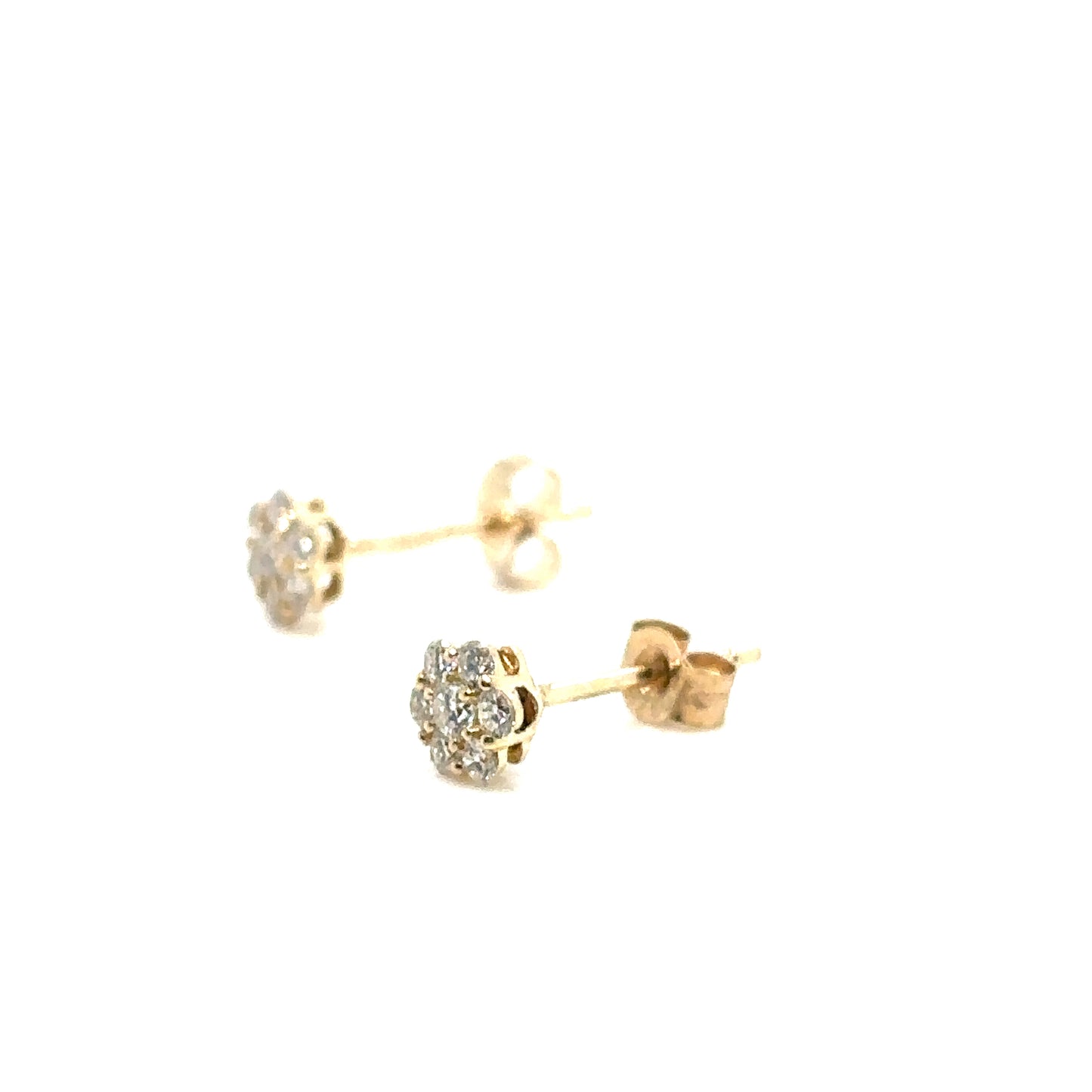 6 Petal Flower Natural Diamond Cluster Stud Earrings, 0.25cts in 9ct Yellow Gold with Scroll Backs