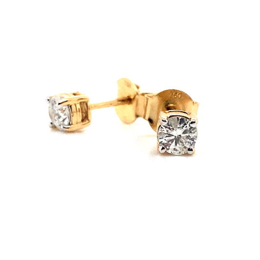 Round Brilliant Cut Natural Diamond, 0.40ct 4 Claw Stud Earrings in 18ct Yellow Gold