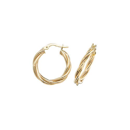 9ct Yellow Gold 10mm Twisted Hoop Earrings