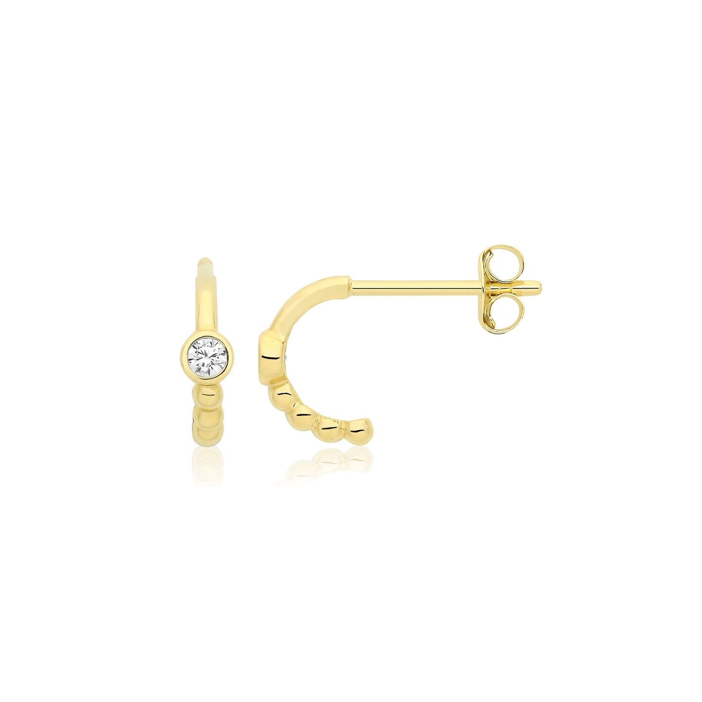 Cubic Zirconia Half Hoop Earrings in 9ct Yellow Gold