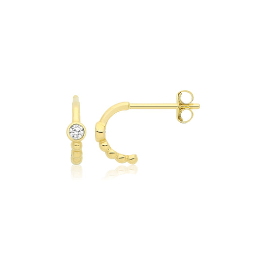Cubic Zirconia Half Hoop Earrings in 9ct Yellow Gold
