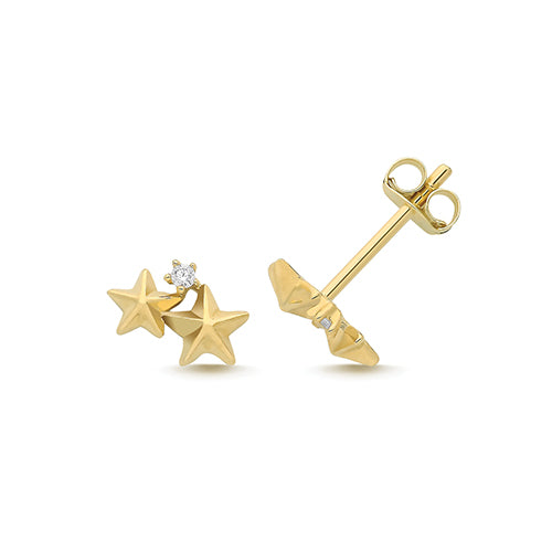 9ct yellow gold cubic zirconia star cluster studs